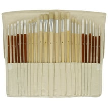 US Art Supply 24pc Oil & Acrylic Paint Long Handle Brush Set FREE Canvas Roll-Up