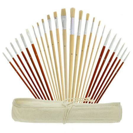 U.S. Art Supply 24 Piece Oil & Acrylic Paint Long Handle Brush Set FREE Canvas Roll-Up