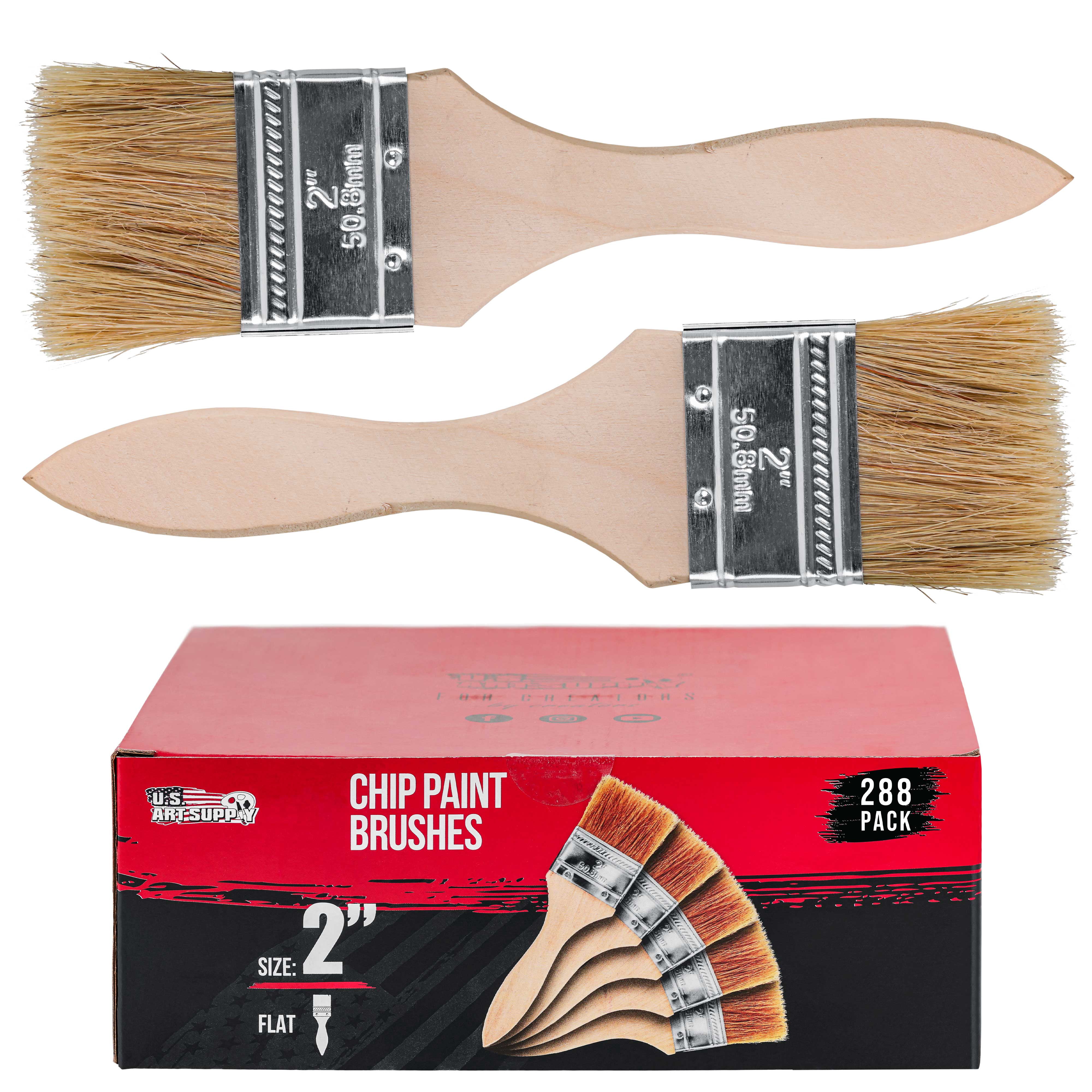 U.S. Art Supply 288 Pack of 2 inch Paint and Chip Paint Brushes for Paint, Stains, Varnishes, Glues, and Gesso