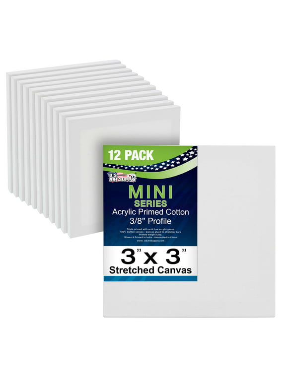 US Art Supply 3" x 3" Mini Professional Primed Stretched Canvas 12-Mini Canvases