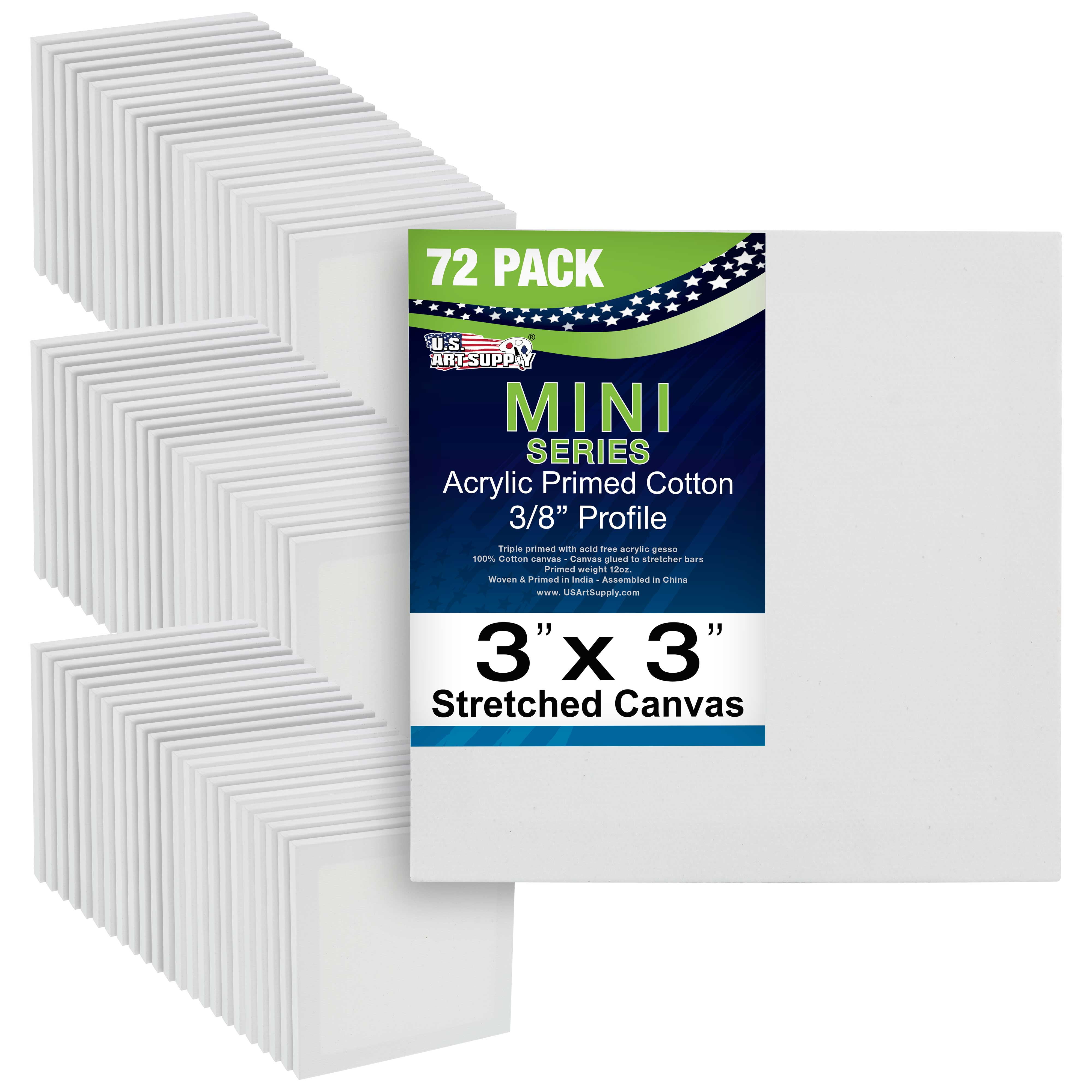 U.S. Art Supply 3" x 3" Mini Professional Primed Stretched Canvas 72-Mini Canvases