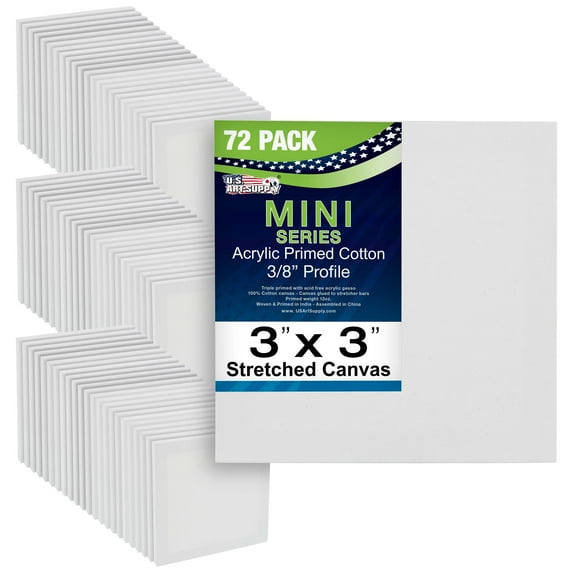 U.S. Art Supply 3" x 3" Mini Professional Primed Stretched Canvas 72-Mini Canvases