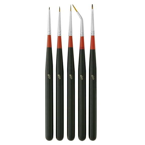 U.S. Art Supply 5 Piece Miniature Tight Spot Micro Fine Detail Art & Beauty Taklon Brush Set with Wood Handles