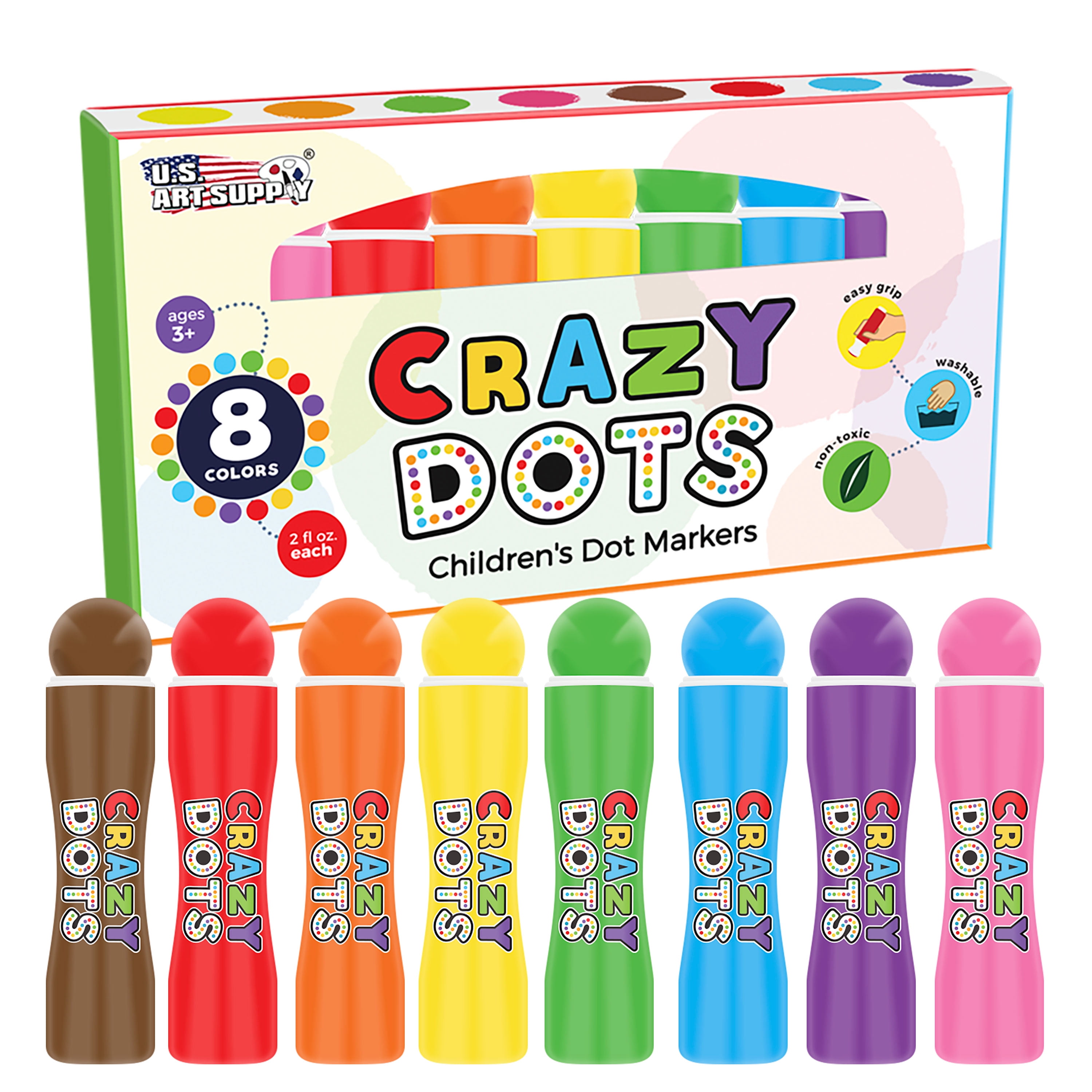 US Art Supply 8-Color Crazy Dots Kids Marker Set -