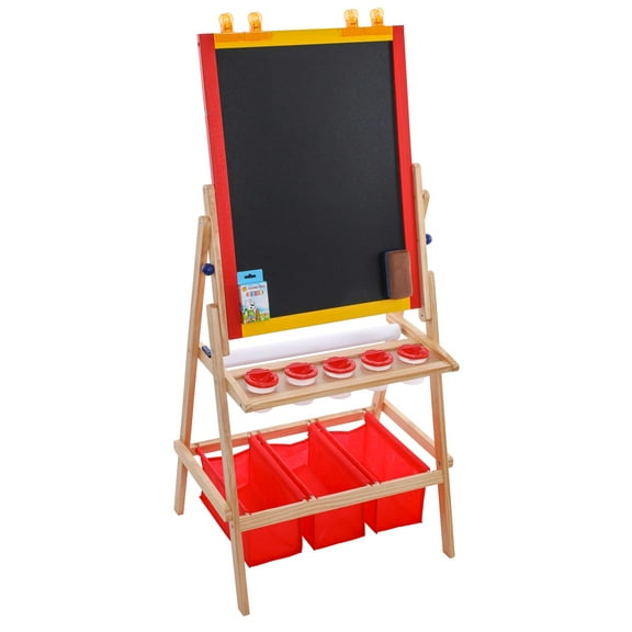US Art Supply Children's Paint & Drawing Kids Art Easel Flip-Over Chalk & Dry Erase Board Bins