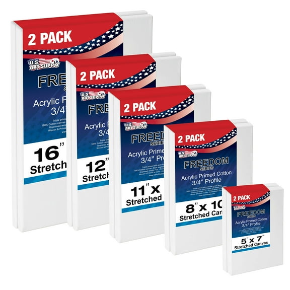 U.S. Art Supply Multi-pack 2-Ea of 5x7, 8x10, 11x14, 12x16, 16x20. Professional MEDIUM 12oz Primed Gesso Stretched Canvas