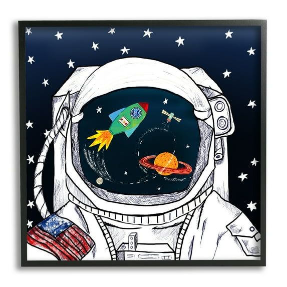 US Astronaut Suit Space Galaxy Reflection Fairy Tales & Fantasy Framed Art Print Wall Art, 17x17