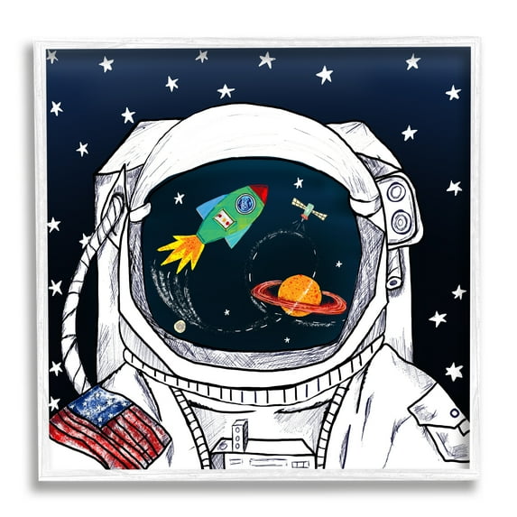 US Astronaut Suit Space Galaxy Reflection Fairy Tales & Fantasy Framed Art Print Wall Art, 17x17