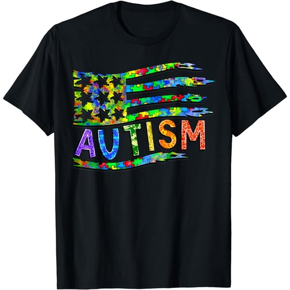 US Autism Awareness American Flag Tee Autistic Patriotic T-Shirt