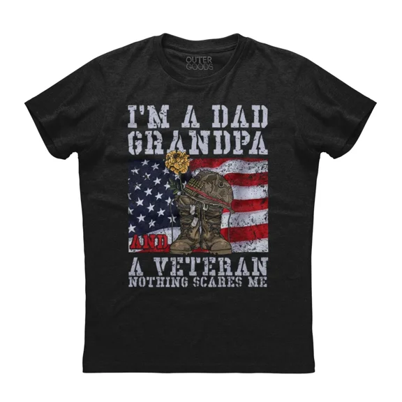 US Banner Dad Veteran Grandpa Nothing Scares Me Patriot Tee Unisex T-Shirt, up to Size 5XL