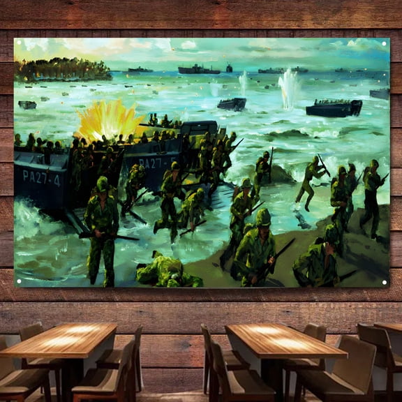 US Battle of Saipan Flag Banner Wall Chart Canvas Painting WW II Military Historical Posters & Prints Wall Art Decoration Tapestry For Room, Classroom, Home, Bedroom,38X57 inches