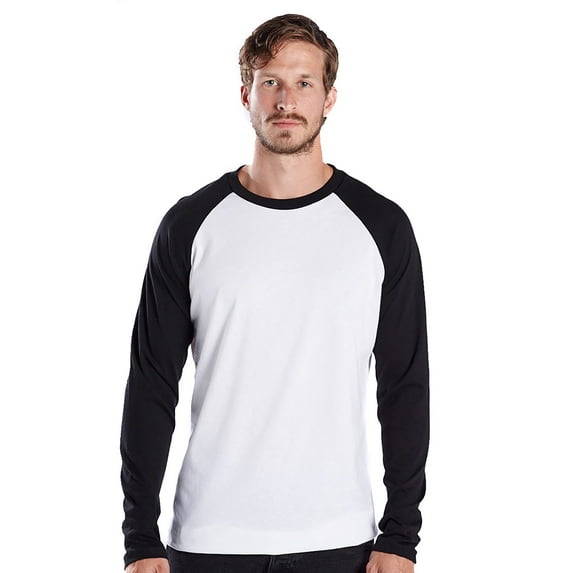 US Blanks US6600 Men's Long-Sleeve Triblend Baseball Raglan - White/ Black - Large