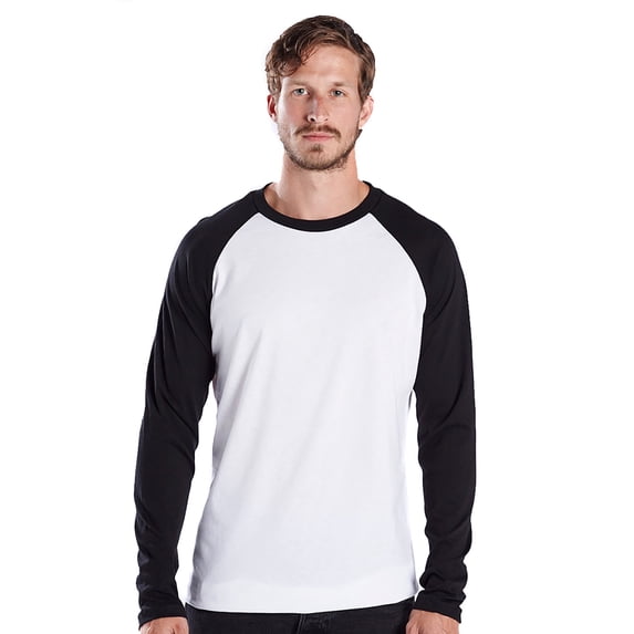 US Blanks US6600 Men's Long-Sleeve Triblend Baseball Raglan - White/ Black - Small