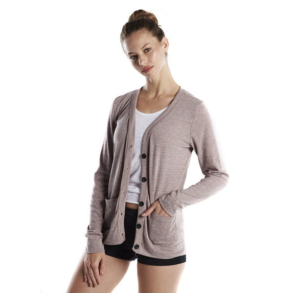 US Blanks US950 Ladies Long-Sleeve Cardigan - Tri Brown - Large