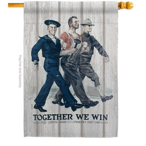 US Brotherhood H183029-BO 28 x 40 in. Together We Win House Flag with Armed Forces Navy Double-Sided Decorative Vertical Flags Decoration Banner Garden Yard Gift