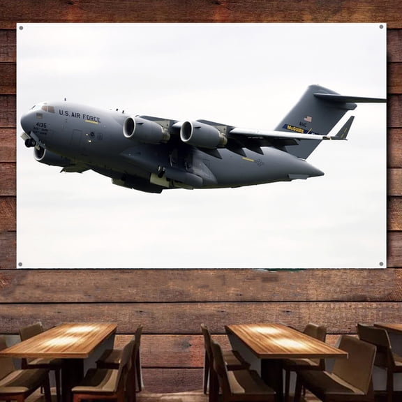 US C-17 Globemaster III transport aircraft Fighter Jet Posters and Prints Wall Banner & Hanging Flag - Air Force Military Art Pictures - Collectible Art Works For Army Fans - Aviation Decor Tapestry