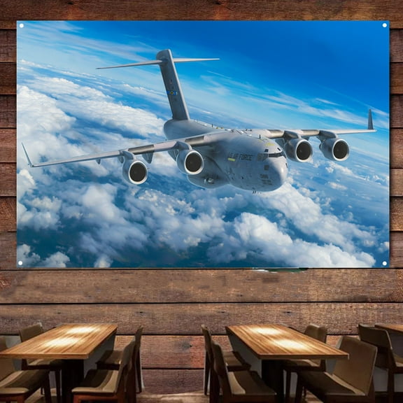 US C-17 Globemaster III transport aircraft Fighter Wall Decor Tapestry - Attack Aircraft Canvas Print Poster - Air Force Banner Wall Hanging Flag - Military Aviation Artwork For Army Fans 38" x 57"