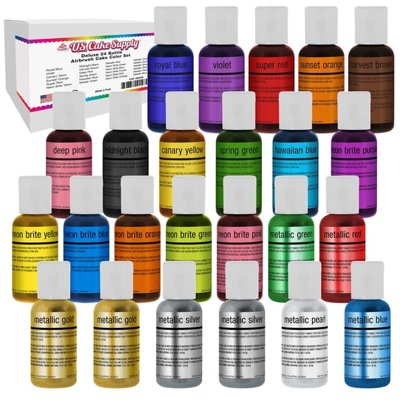 US Cake Supply Chefmaster Deluxe 24 Bottle Airbrush Cake Color Set in 0.64 fl.oz.
