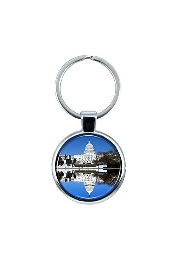 US Capitol Building Keychain with Epoxy Dome and Metal Keyring