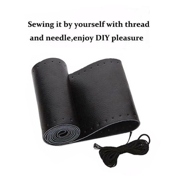 US Car Steering Wheel Cover PU Leather Stitch On Wrap DIY Cover With Thread