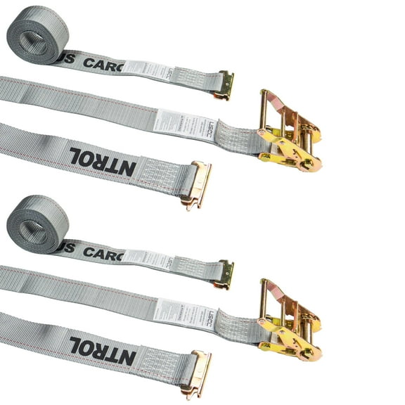 US Cargo Control 2 Inch x 16 Foot Gray E Track Ratchet Strap 2 Pack