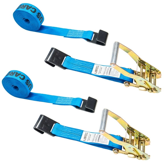 US Cargo Control, 2 Inch x 18 Foot Ratchet Strap, Flat Hook Ratchet Strap, Blue Ratchet Strap, Dependable Tie Down Strap, Weather Resistant Webbing, 3,333 Pound Working Load Limit, 2 Pack
