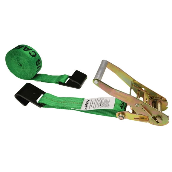 US Cargo Control 2 Inch Wide X 18 Foot Long Flat Hook Ratchet Strap, Green Dependable Weather Resistant Webbing, 3,333 Pound Working Load Limit