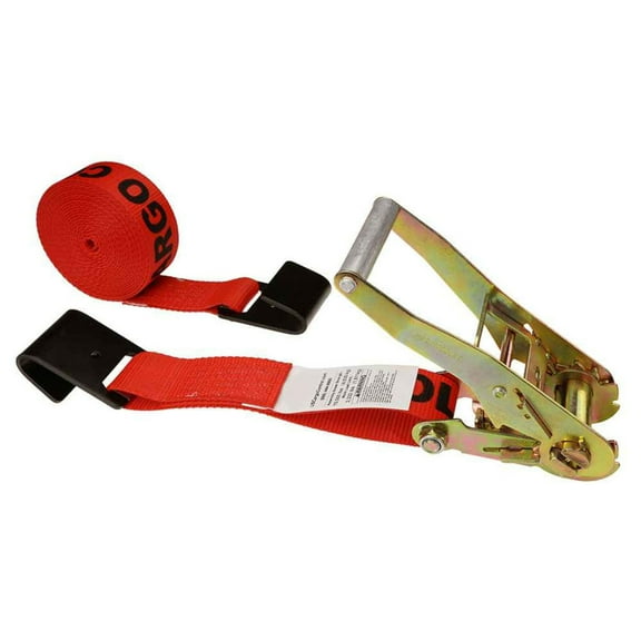 US Cargo Control, 2 Inch x 18 Foot Ratchet Strap, Flat Hook Ratchet Strap, Red Ratchet Strap, Dependable Tie Down Strap, Weather Resistant Webbing, 3,333 Pound Working Load Limit