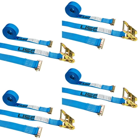 US Cargo Control 2 Inch x 20 Foot Blue E-Track Ratchet Strap with Spring E Fittings 4 Pack