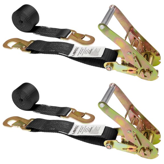 US Cargo Control, Car Straps, Ratchet Straps with Snap Hook, 2 Inch Wide X 12 Foot Long, 2 Inch Ratchet Straps, Ratchet Straps Snap Hook, Ratchet Straps with Locking Hook, Black Straps, 2 Pack
