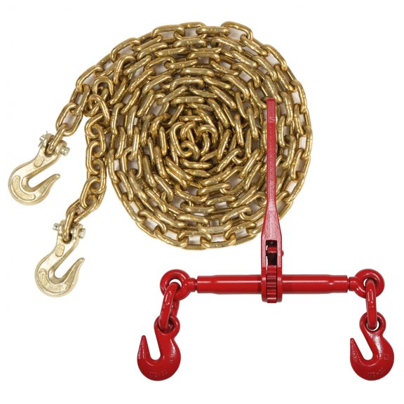 US Cargo Control Chain and Ratchet Binder Set, 3/8 Inch x 16 Foot Grade 70 Chain, Easily Secure Heavy Loads To A Truck Or Flatbed Trailer, 6,600 Pound Working Load Limit
