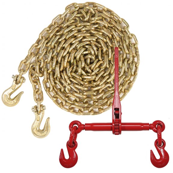 US Cargo Control Chain and Ratchet Binder Set, 3/8 Inch x 20 Foot Grade 70 Chain, Easily Secure Heavy Loads To A Truck Or Flatbed Trailer, 6,600 Pound Working Load Limit