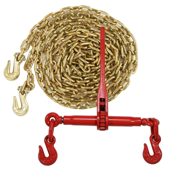 US Cargo Control Chain and Ratchet Binder Set- 5/16 Inch x 20 Foot Grade 70 Chain, Easily Secure Heavy Loads To A Truck Or Flatbed Trailer, 4,700 Pound Working Load Limit