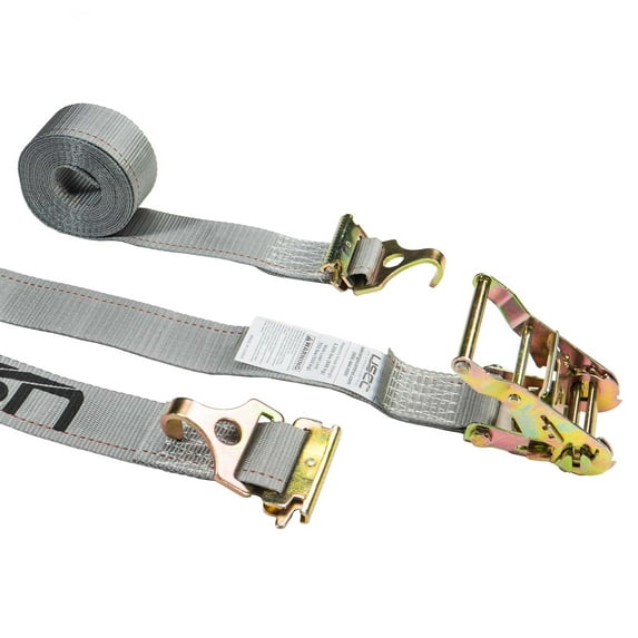 US Cargo Control E Track Ratchet Strap With F Track Hooks and Spring E-Fittings - 2 Inch X 16 Foot Gray E Track Strap - Easily Secure Cargo In An Interior Van Trailer