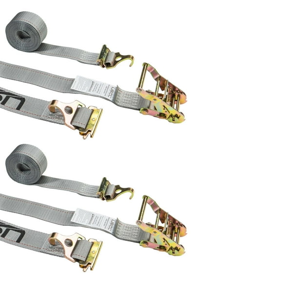 US Cargo Control E Track Ratchet Strap With F Track Hooks and Spring E-Fittings - 2 Inch X 16 Foot Gray E Track Strap - Easily Secure Cargo In An Interior Van Trailer - 2 Pack