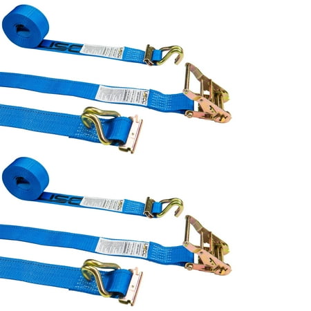 US Cargo Control E Track Ratchet Strap With Spring E Fittings and Wire Hooks - 2 Inch X 20 Foot Blue E Track Strap - Easily Secure Cargo In A Van, Truck, Or Trailer - 2 Pack