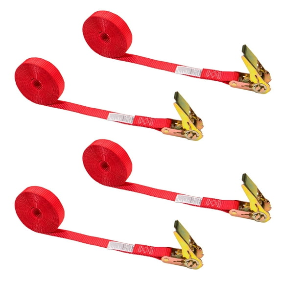 US Cargo Control Endless Ratchet Straps, 1 Inch Wide X 13 Foot Long Open End Ratchet Strap, Red Endless Ratchet Strap Tie Downs With Many Uses, Perfect Small Cargo Straps with Ratchet, 4 Pack