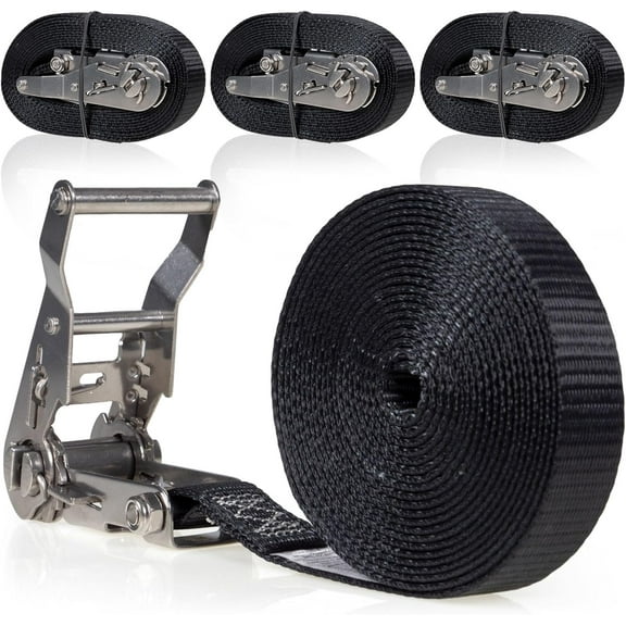 US Cargo Control Endless Ratchet Straps 1" X 15' (4-Pack), 3,300 LBS Break Strength, Stainless Steel Tie Downs, Marine Tie Down Straps for Boats, ATVs, Trees, Camping, Snow, Saltwater Applications