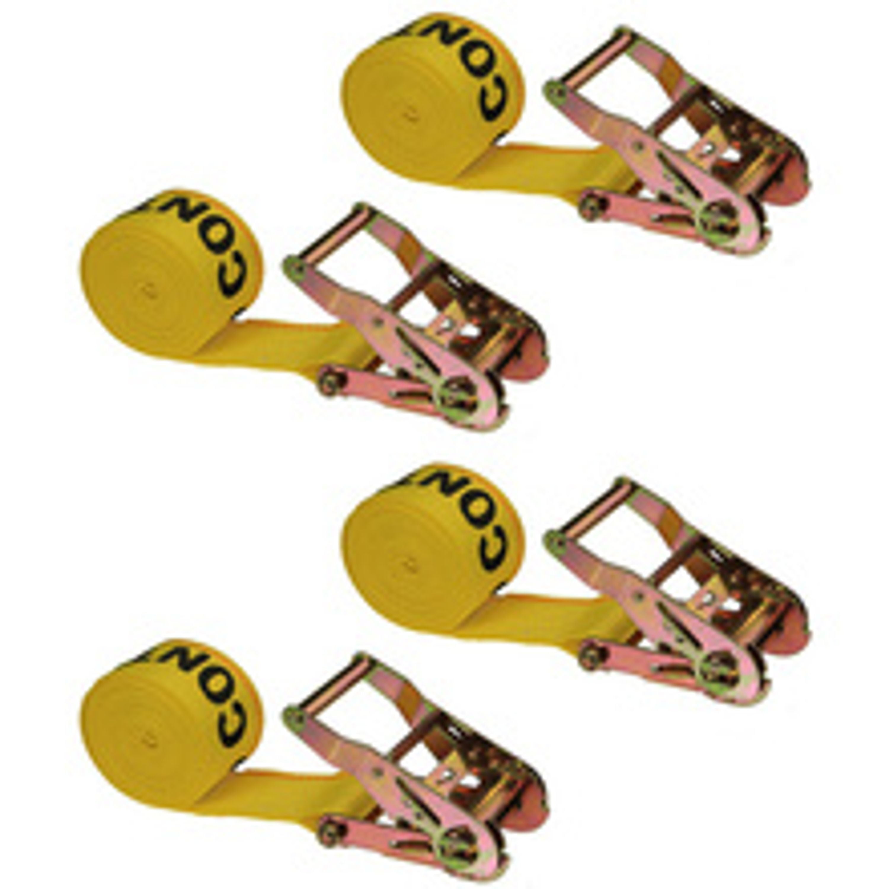 Yellow Polyester Endless Ratchet Straps with Stainless Steel Buckle, 2 Inch x 20 Foot, 4 Pack