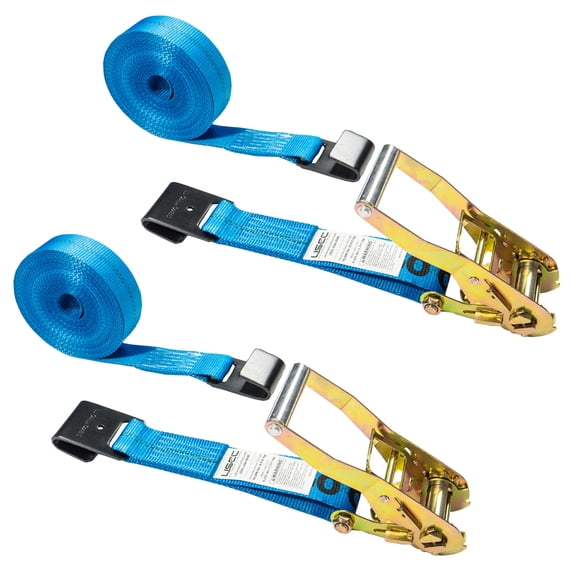 US Cargo Control, Flat Hook Ratchet Strap, Ratchet Strap Tie Down, 2 Inch Wide X 27 Foot Long, Blue Ratchet Strap, Weather Resistant Webbing, 3,333 Pound Working Load Limit, 2 Pack