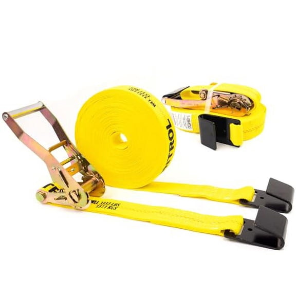 US Cargo Control Flat Hook Ratchet Straps 2 Inch x 50 Foot (2-Pack), 10,000 LBS Break Strength, Hay Hauling Straps, Heavy Duty Tie Downs for Flatbed Trailer or Truck, Secure Hay Ba