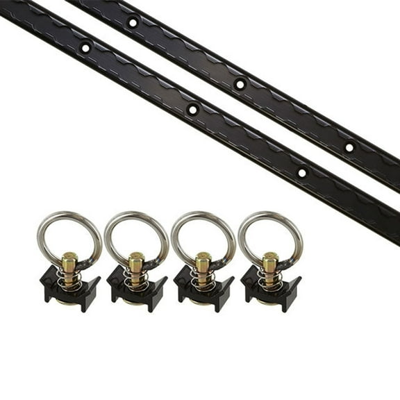 US Cargo Control L Track Tie Down System, Includes (2) 4 Foot Black Anodized Aluminum L-Track and (4) Black Single Stud O-Ring Fittings, Versatile Trailer Tie Down System for Trailers and Truck Beds