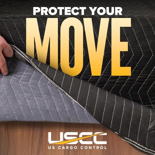 US Cargo Control Moving Blankets 6-Pack | 72x80 Inch Quilted Furniture Pads | Black Moving Blankets For Shipping & Protection