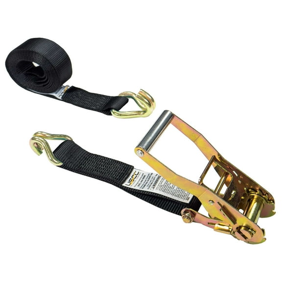 US Cargo Control J Hook Ratchet Strap 2 Inch x 18 Foot, 10,000 LBS Break Strength, 2 Inch Ratchet Straps with Double J-Hooks, Heavy Duty Black Tie Downs for Trucks, Trailers, Securing Cargo