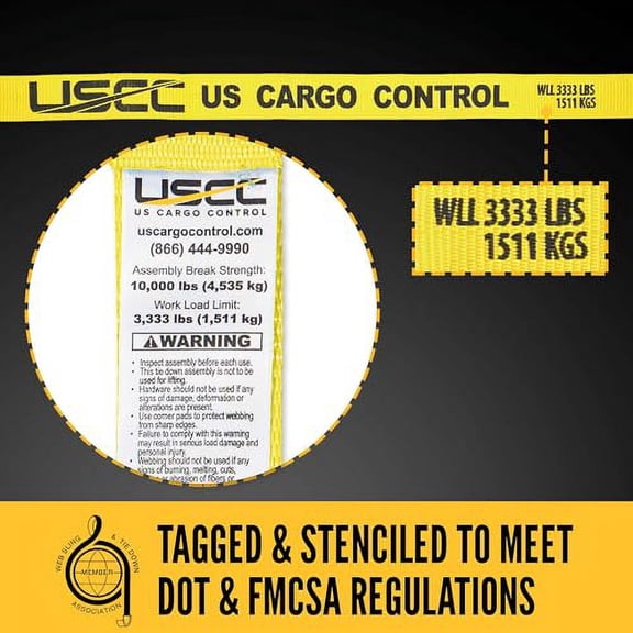 US Cargo Control Ratchet Straps, 2 Inch x 27 Foot Ratchet Straps, 2 Inch Ratchet Straps, Yellow Ratchet Straps, Tiedown Straps with Double J Hooks, Wire Hook Ratchet Strap 2 Pack