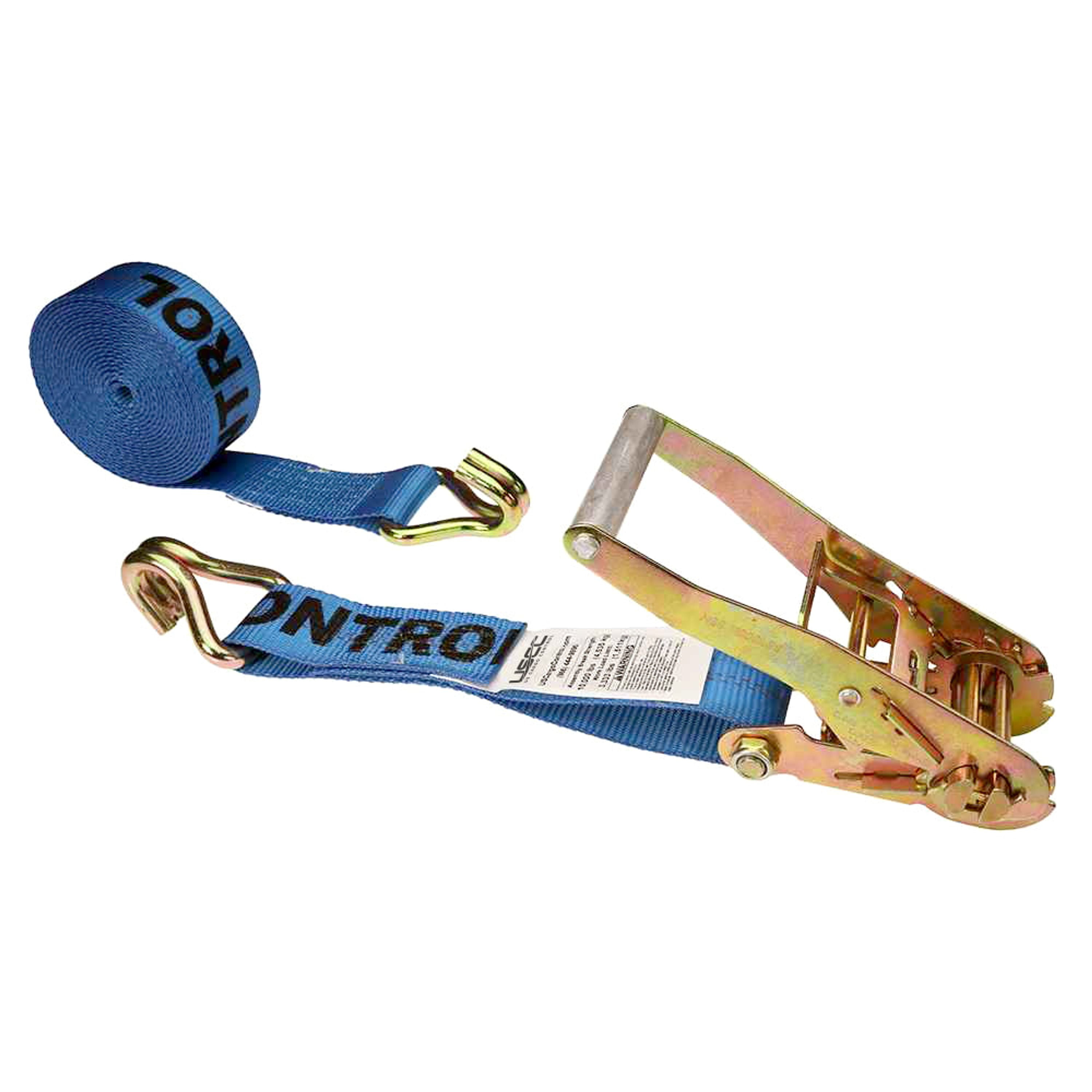 US Cargo Control Ratchet Straps - 2 Inch x 27 Foot Ratchet Strap - 2 Inch Ratchet Strap - Blue Ratchet Strap - Wire Hook Ratchet Strap - Tiedown Strap With Double J Hooks - Dependable Cargo Strap