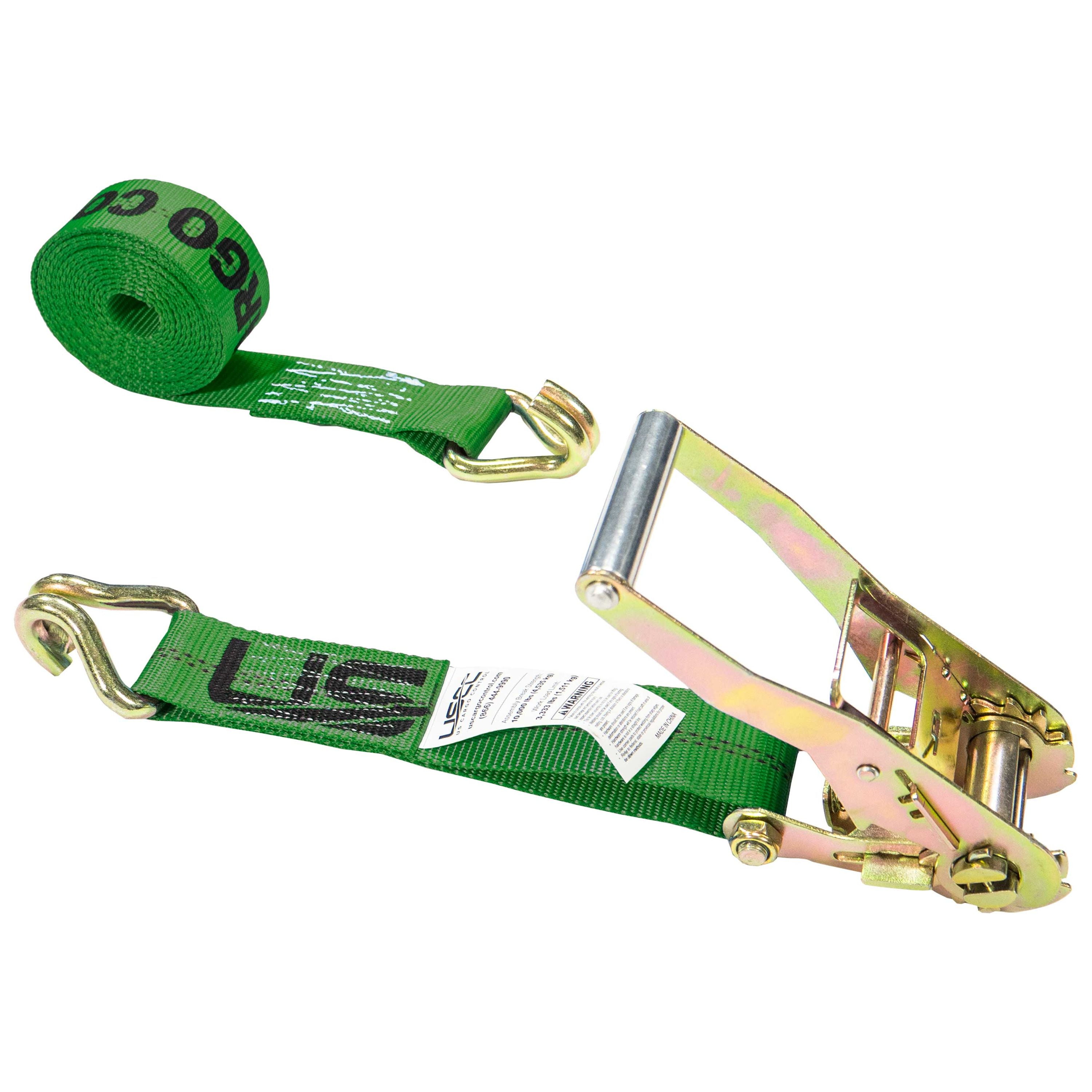 US Cargo Control Ratchet Tie Down Strap, 2 Inch x 12 Foot Ratchet Strap With Double J Hooks, Green Ratchet Straps, Secure Cargo with Ease, Strap Provides Needed Strength Durability