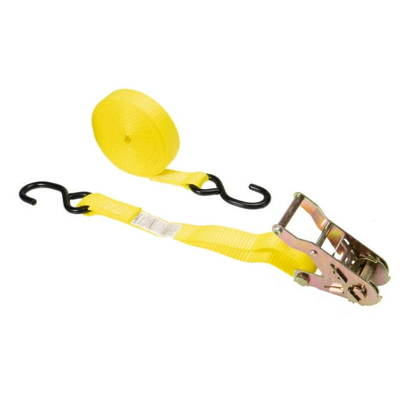 US Cargo Control Ratchet Tie Down Straps, 1 Inch x 20 Foot Ratchet Strap with Vinyl Coated S Hooks, 20 Foot Yellow Tie Down Strap, S Hook Tie Downs, Dependable Strap and Hook for Securing Cargo