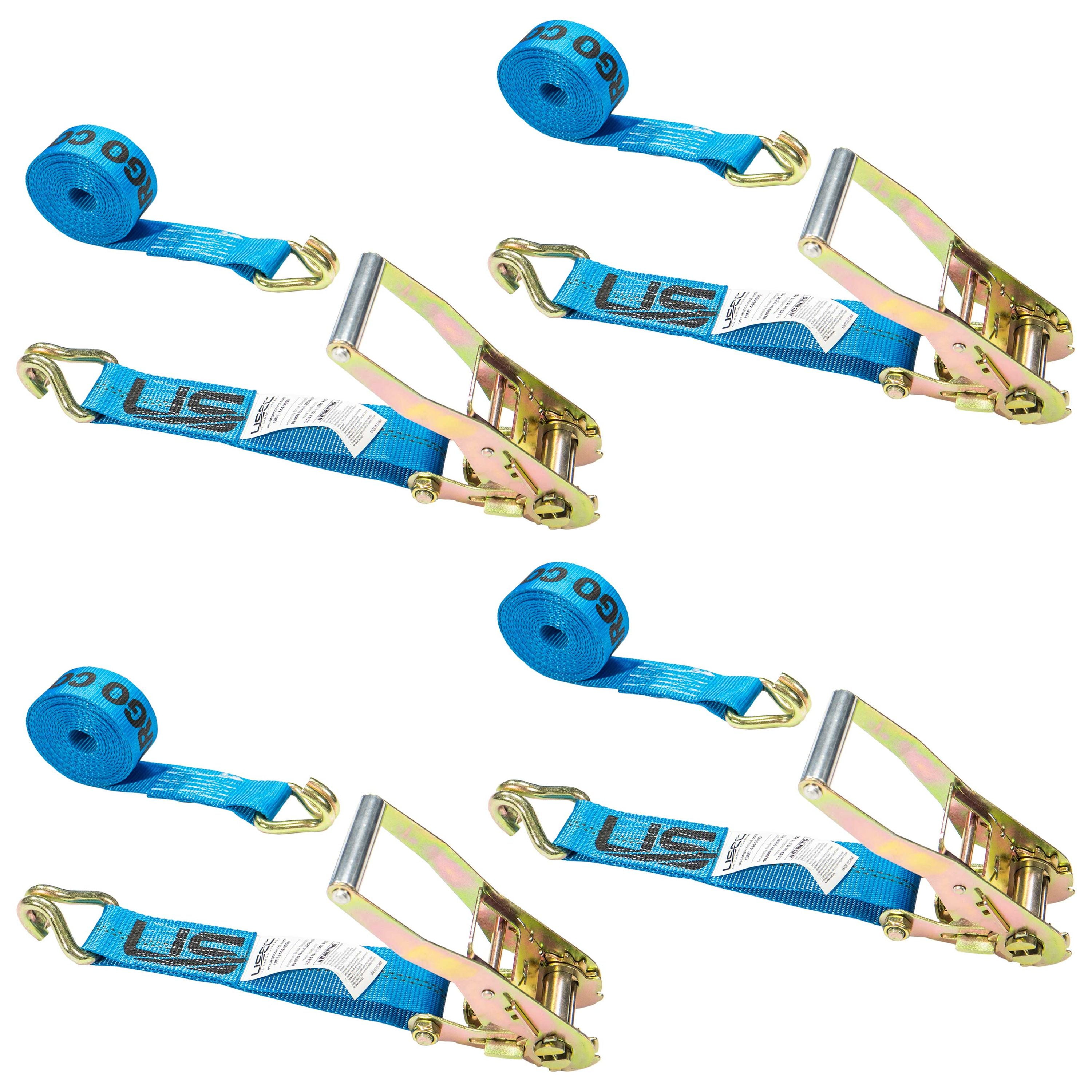 US Cargo Control Ratchet Tie Down Straps, 2 Inch x 12 Foot Ratchet Straps With Double J Hooks, Blue Ratchet Straps, Secure Cargo with Ease, Double J Hook Ratchet Straps, 4 Pack Of Tiedowns