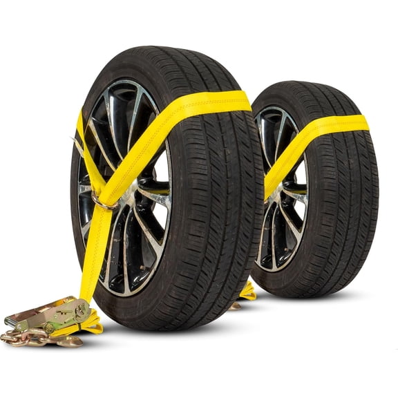 US Cargo Control Side Mount Wheel Net with Ratchet and Chain Extension, Easy to Use Wheel Strap for Vehicle Tie Down Applications, Working Load Limit of 3,333 Pounds, 2 Pack